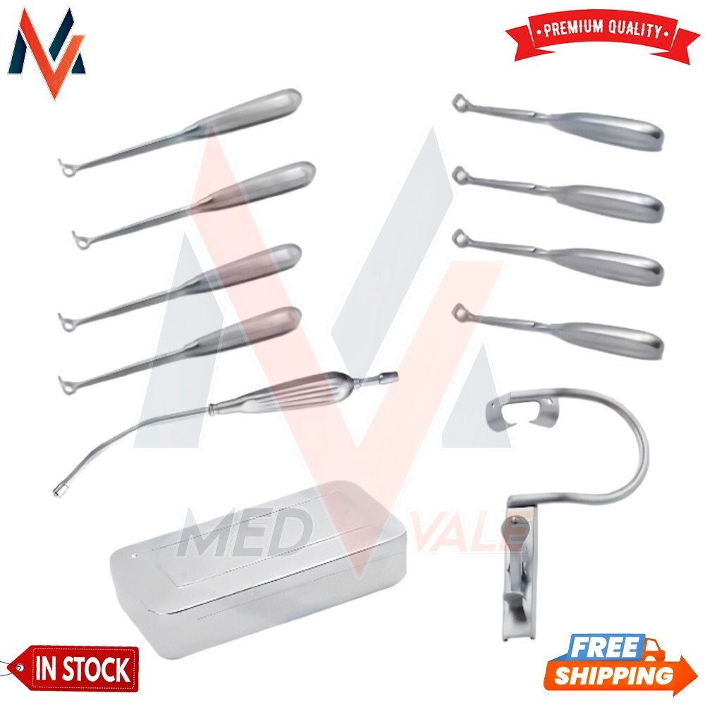 New Tonsillectomy and Adenoidectomy 10 pcs Set Surgical Instruments Kit with Box
