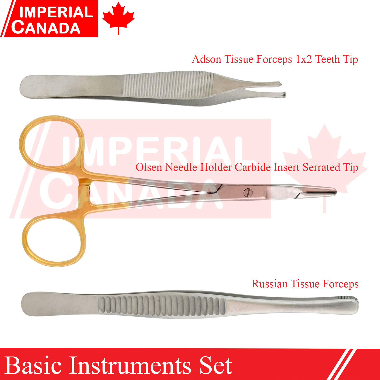 3 Pcs Basic Instruments Set Adson Russian Forceps TC Needle Holder DS-1959