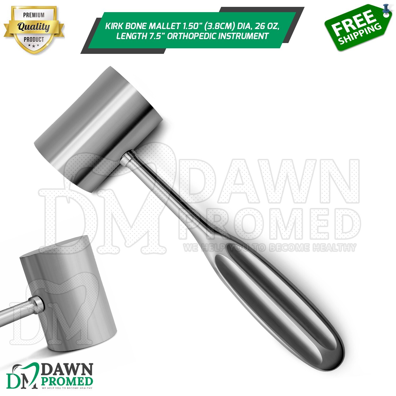 KIRK Bone Mallet 1.50″ (3.8cm) DIA, 26 Oz, Length 7.5″ Orthopedic Inst German Gr