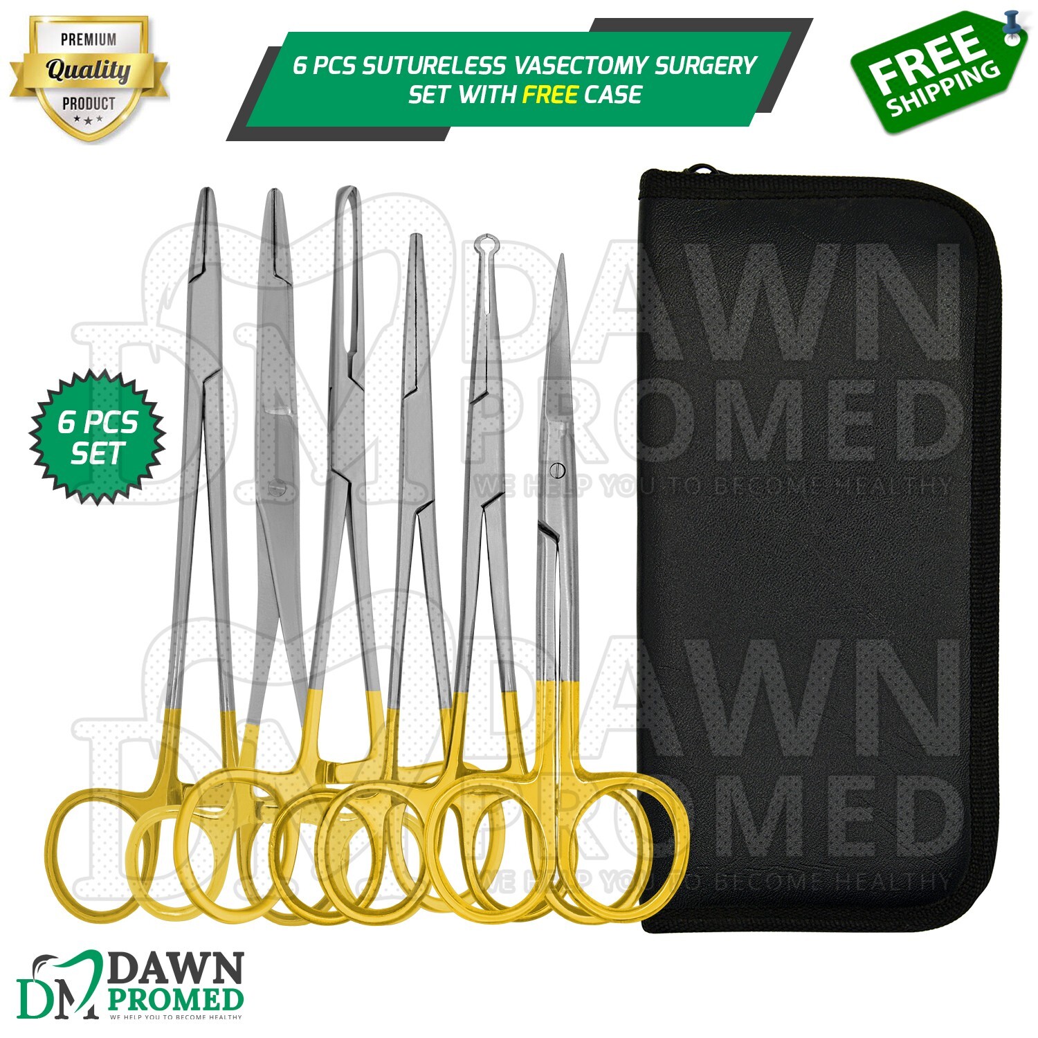 6 Pcs Sutureless Vasectomy Surgery Set W/Free Case Surgical Instrument German Gr