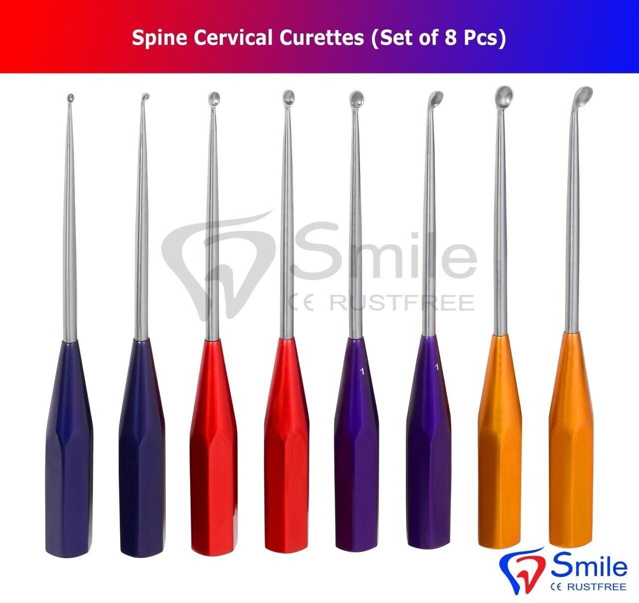 8 pcs Bone Cervical Curettes Spine Orthopedics Spine Instruments FDA Quality USA
