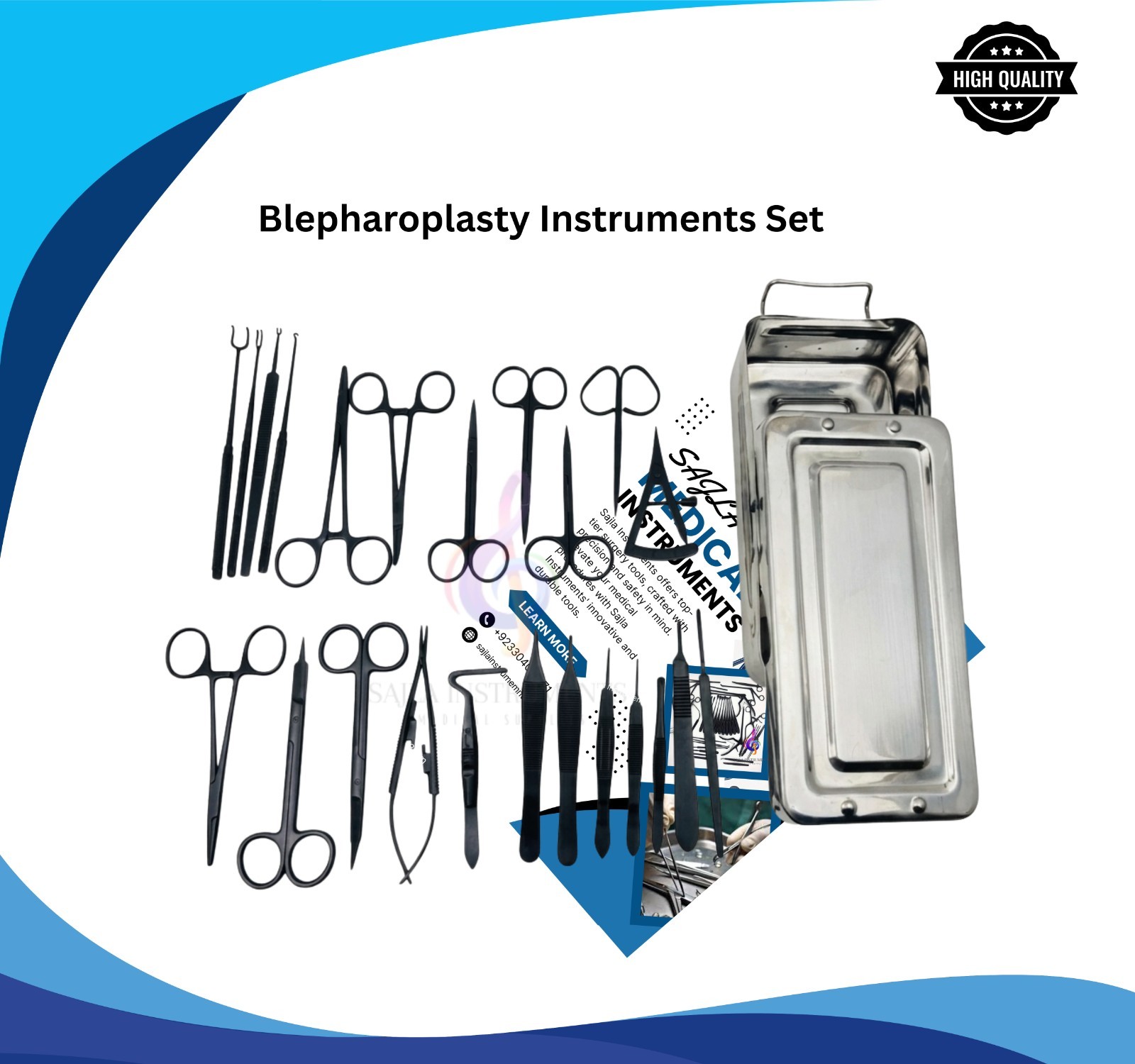 New Blepharoplasty Instruments Set – Black | Plastic & Eye Surgery Kit with Box