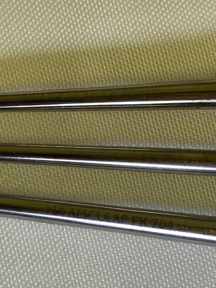 Set of 7 Aesculap Straight & Angled Bone Curettes 9″ w/ Sterilization Case Neuro