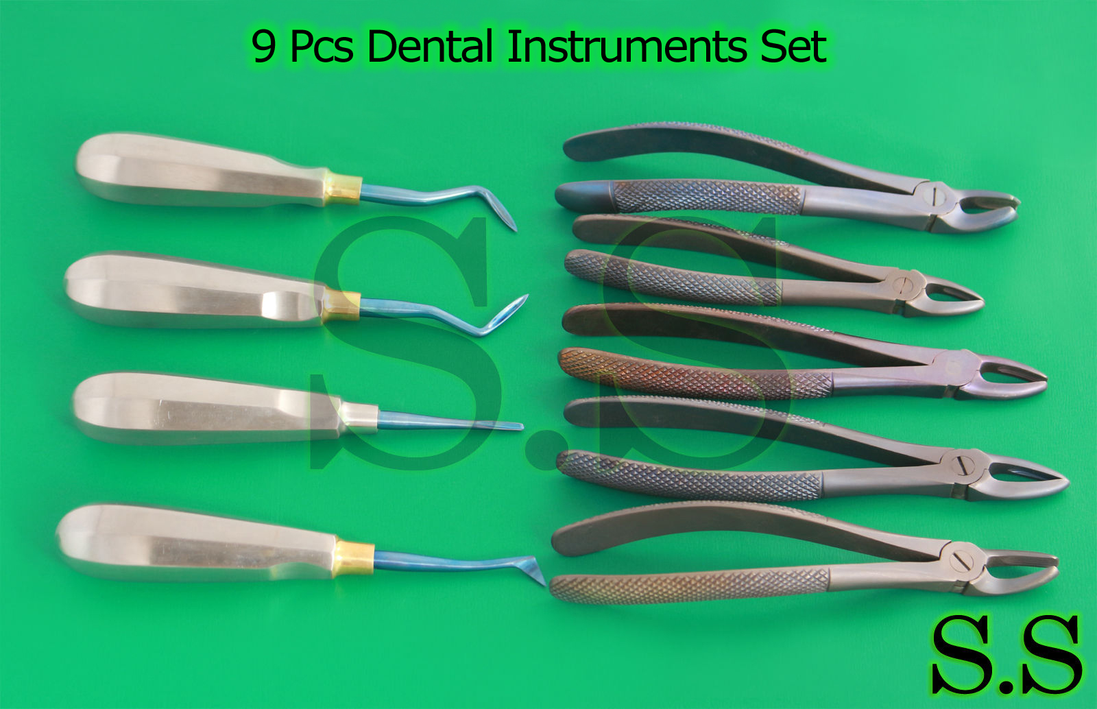 Set Of 9 Pcs Extracting Forceps & Elevator Titanium Surgical Instrument T.T-104