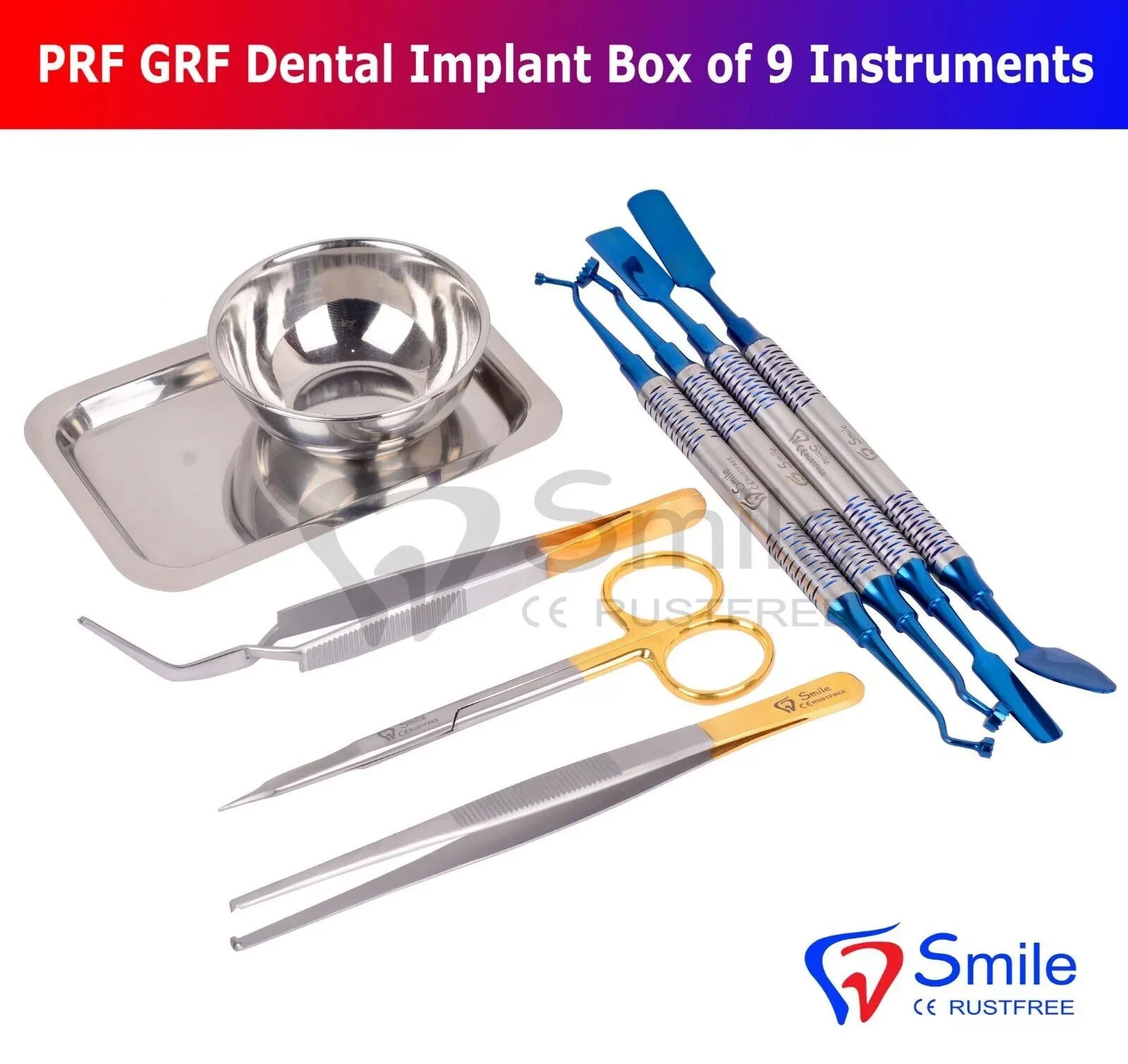 PRF & GRF Dental Implant 9 Instruments Surgical Dental Surgery Tools Kit