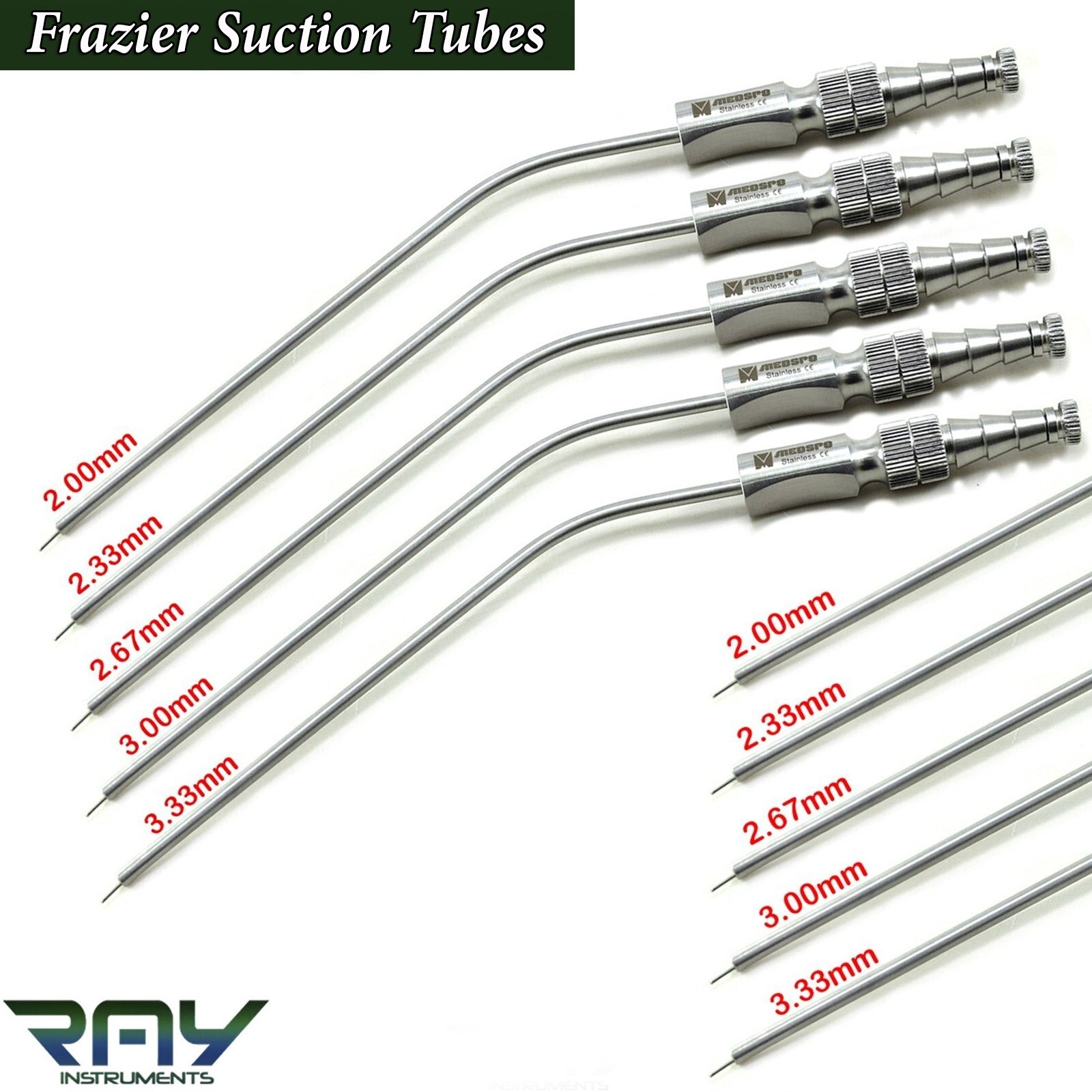 5 Pcs Frazier Suction Tubes Dental Aspirator ENT Diagnostic Surgical Instruments