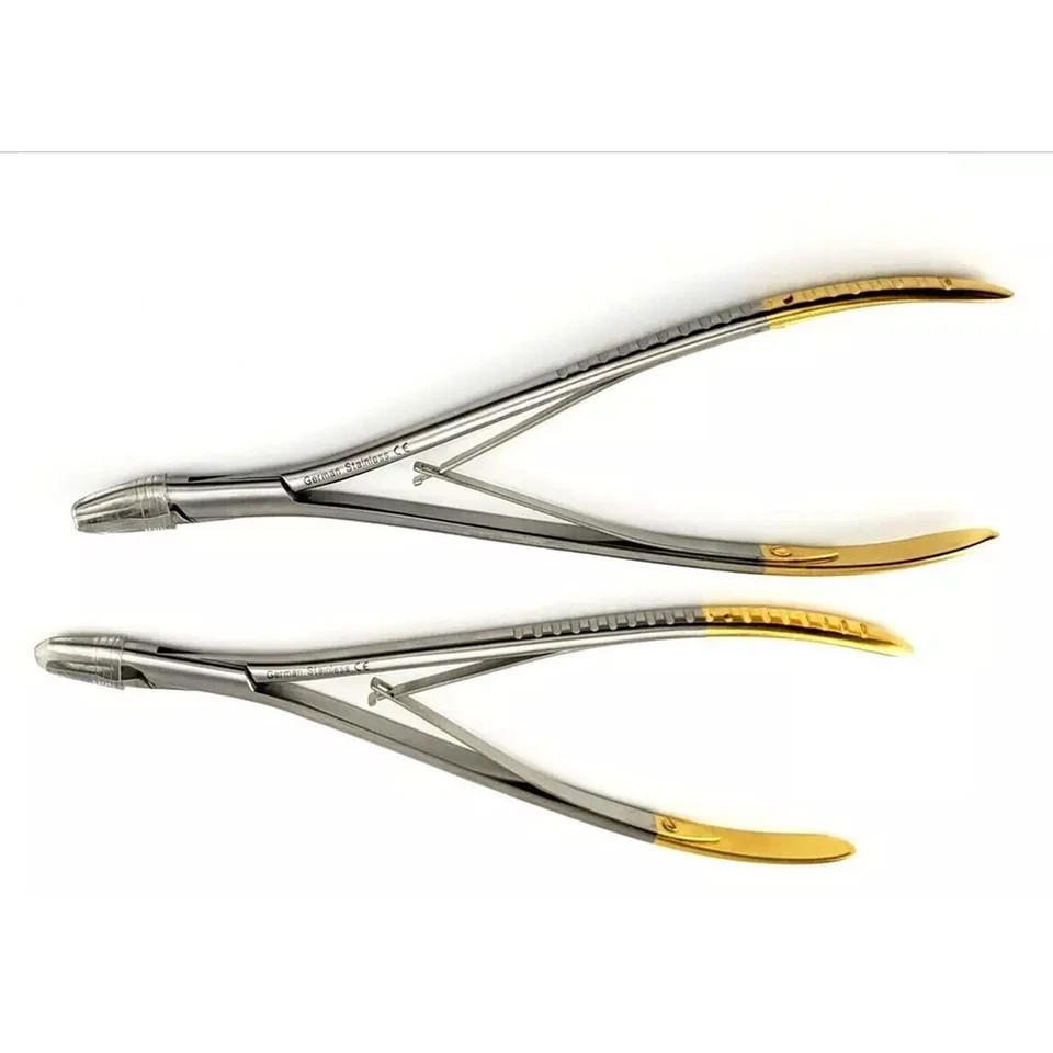 2 Lempert Bone Rongeur 8″ Straight & Curved German Stainless Steel Gold Handles