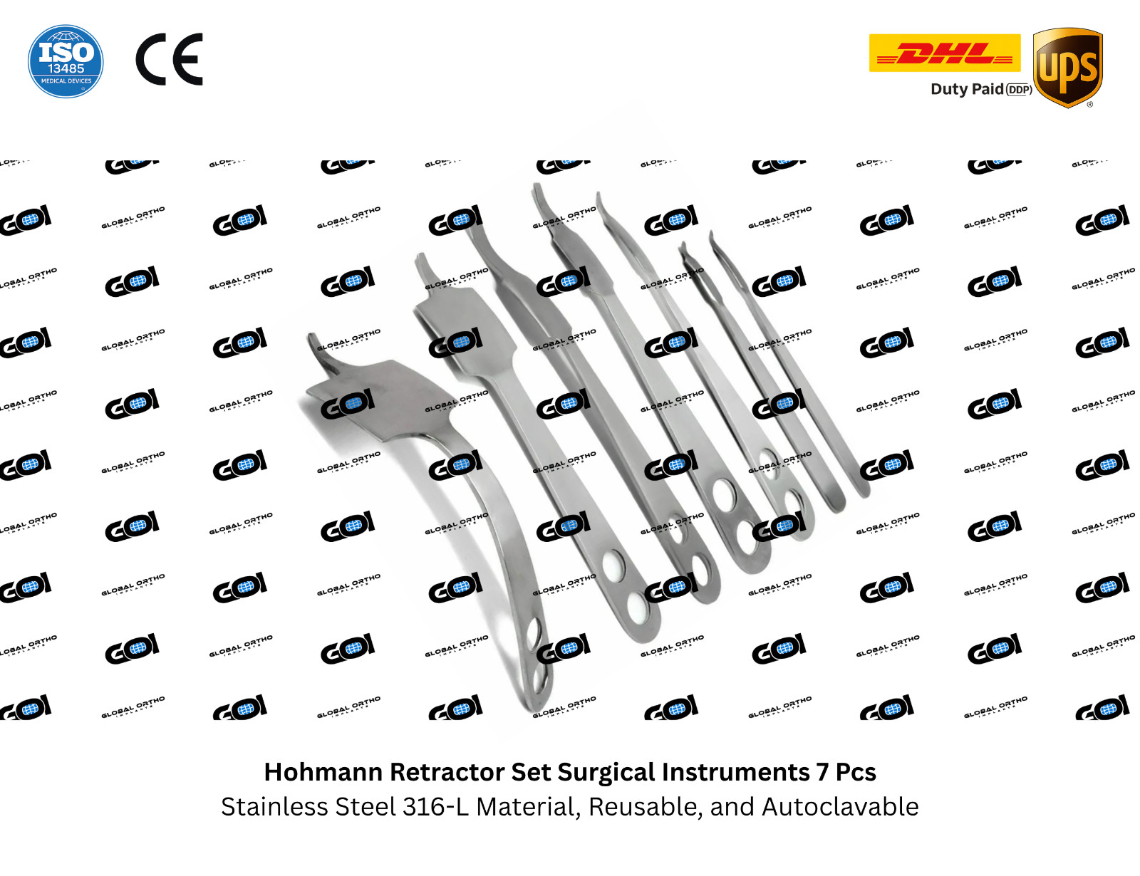 Hohmann Retractor Set 6-70mm Surgical Instruments 7 Pcs Stainless Steel 316-L