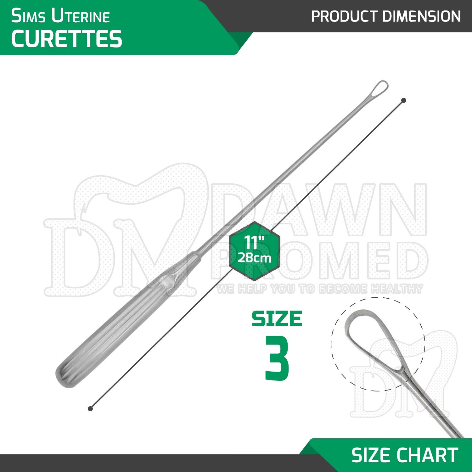 Sims Uterine Curettes Size 3 11″ Sharp Blade OB/GYN Surgical Instrument German G