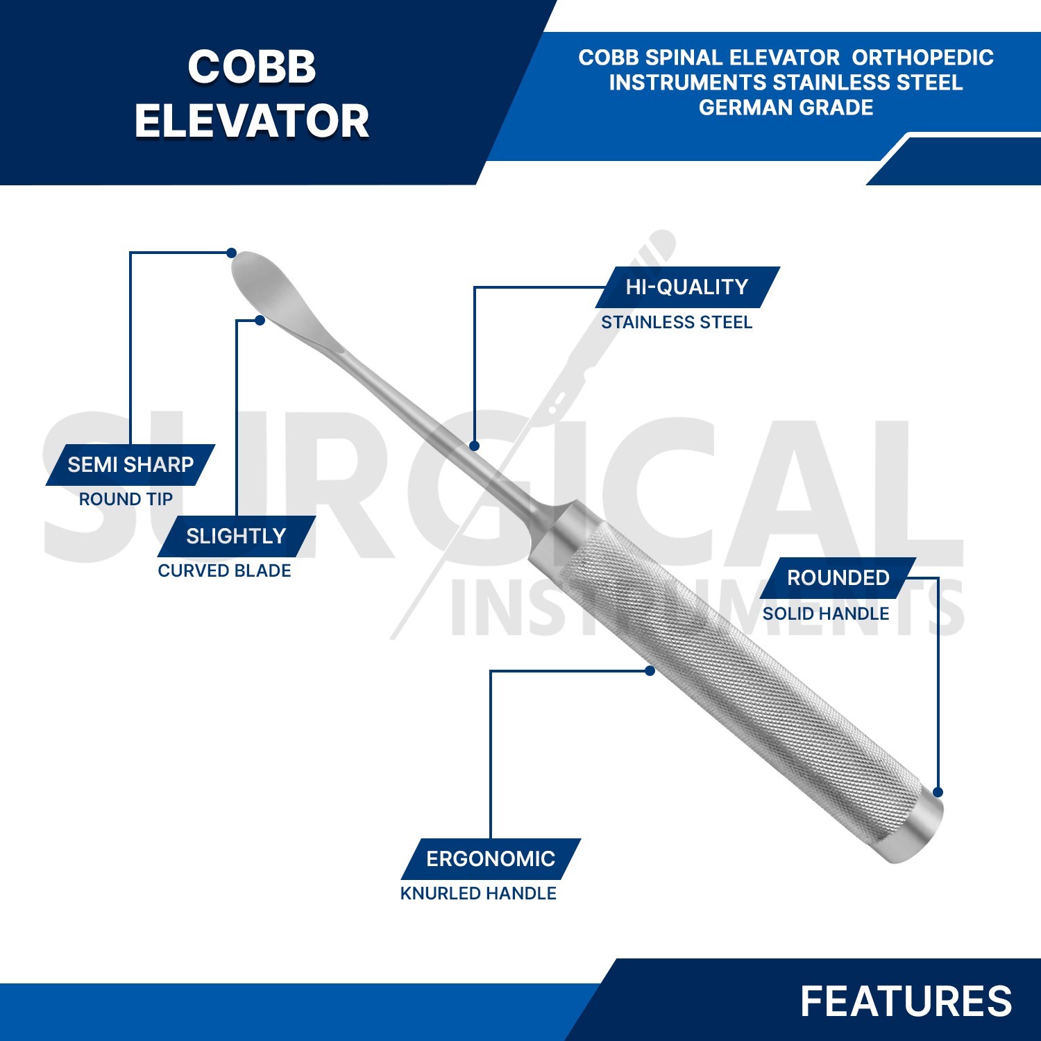 Elevator Spinal Cobb 11″ Curved with 19mm Wide Blade Orthopedic German Grade