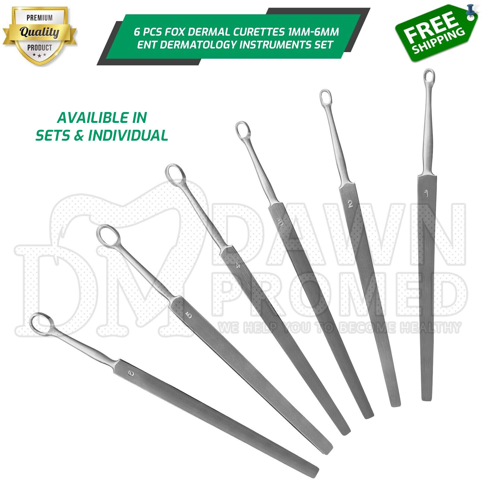 Fox Dermal Curettes Dermatology 1mm – 6mm ENT Instruments German Grade