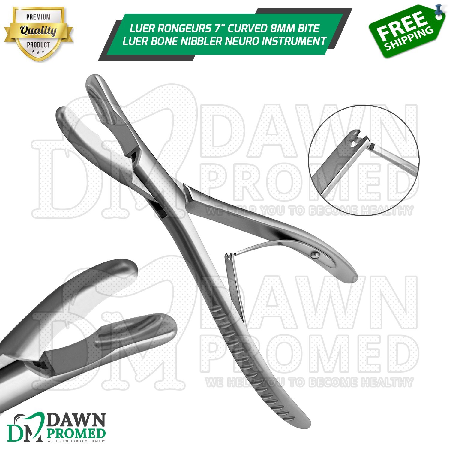 Luer Rongeurs 7″ Curved 8mm Bite Luer Bone Nibbler Neuro Surgical Instruments