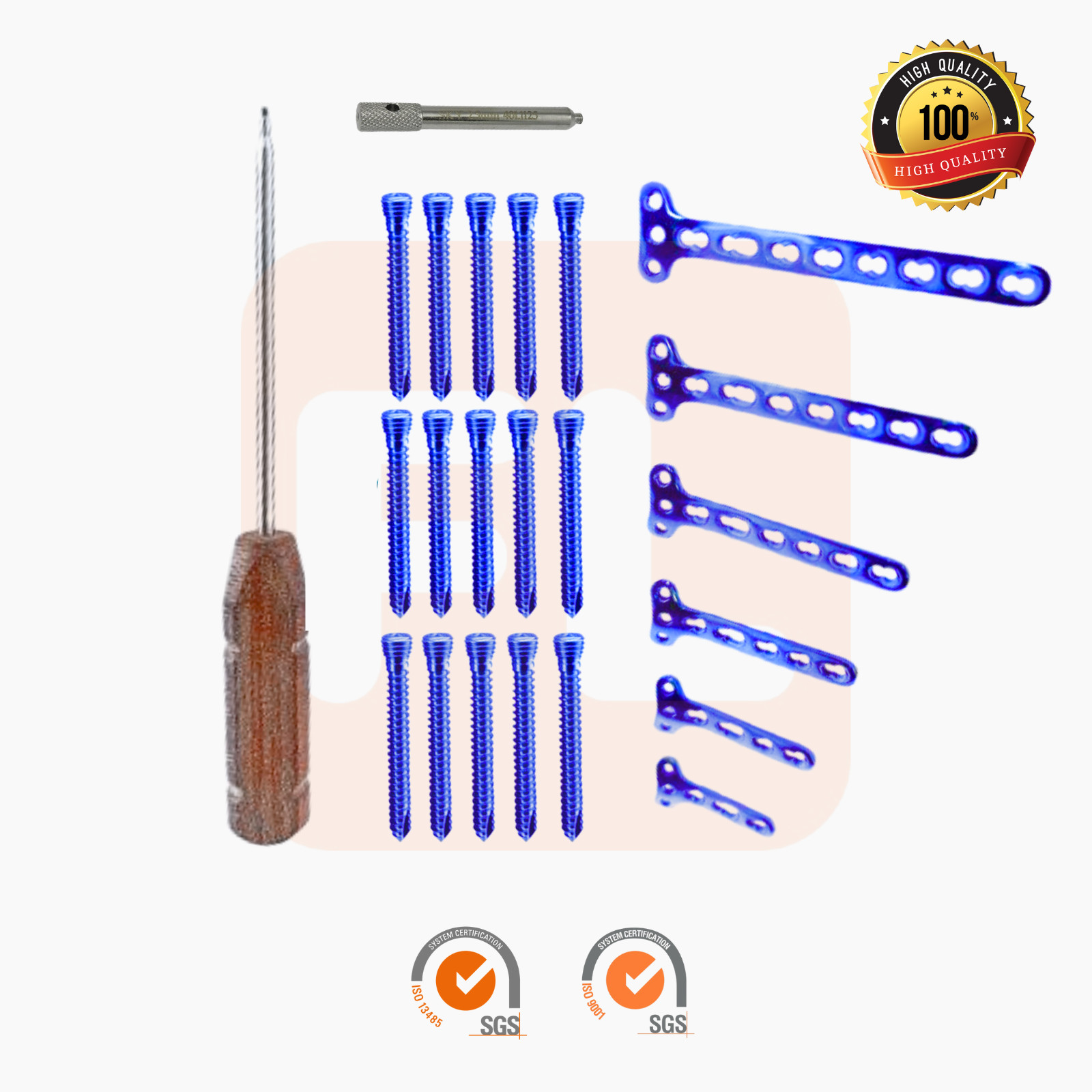 3.5mm Safety Locking 3 Hole Head T Plates 4 to 8 Holes with Screw 92 Pcs Set Ti