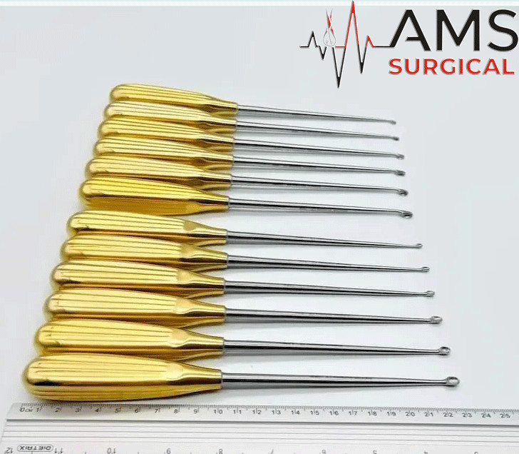 Orthopedic Bone Curettes 12Pcs Set with Gold handle Stainless Steel
