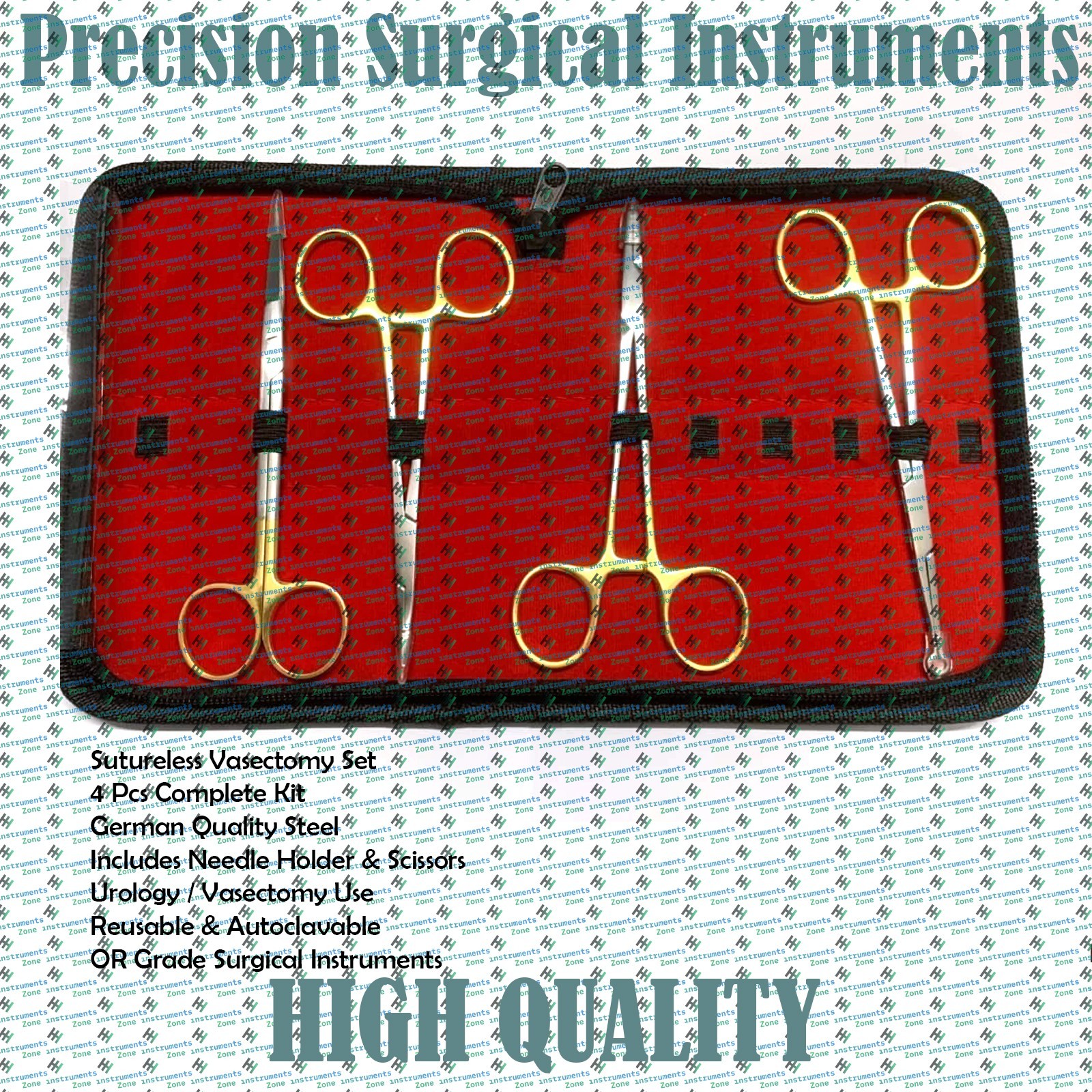 Premium Quality 4PCs German Sutureless Vasectomy Set with Needle Holder Scissors
