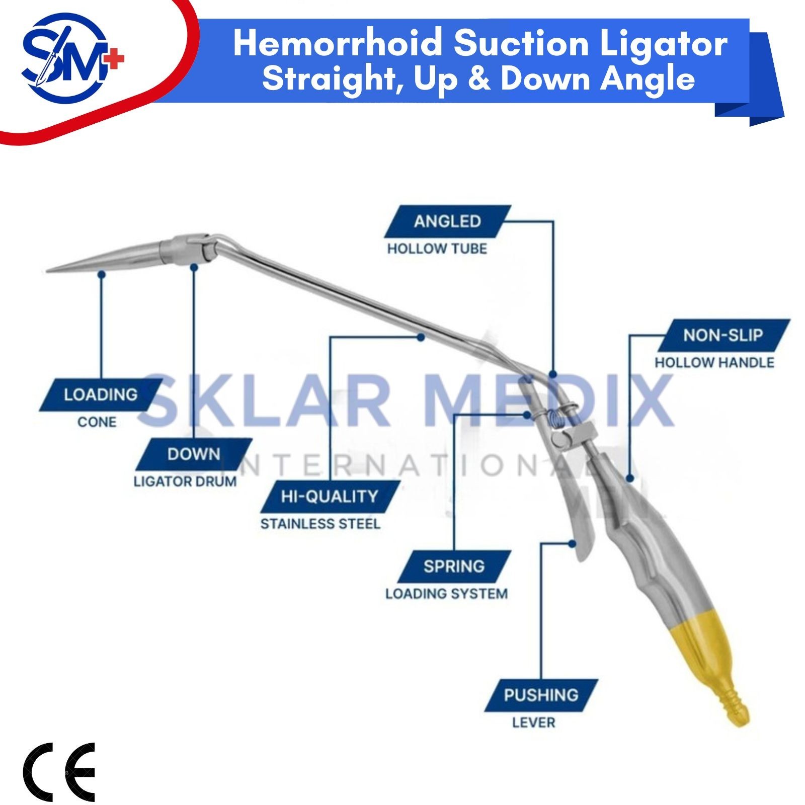 Hemorrhoid Suction Ligator Straight Up Down & 100 Latex Band Surgical Instrument