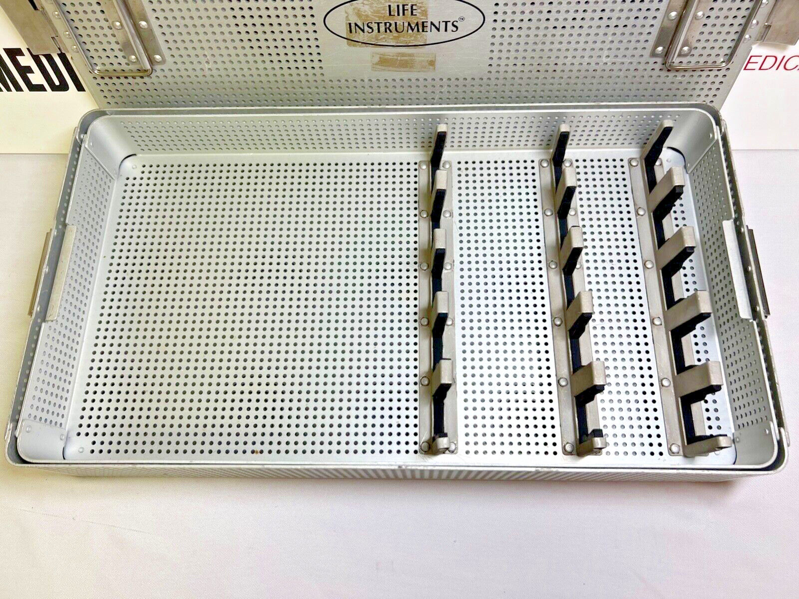 Life instruments 5 Slot Lumbar Elevator Curette Sterilization Case w/ Basket
