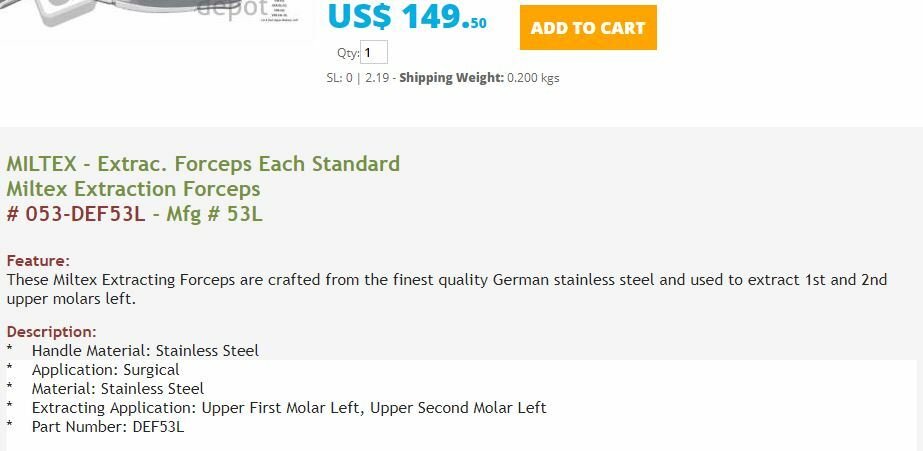 Miltex Dental Dentist Extracting Forceps Standard #53L Stainless Steel
