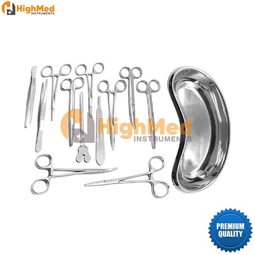 Set of 13 Pieces Basic Minor Surgery Kit Steel Kidney Tray Surgical Instruments