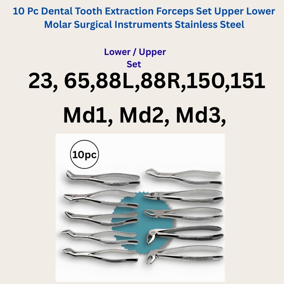 10 Pc Dental Tooth Extraction Forceps Set Upper Lower Molar Surgical Instruments
