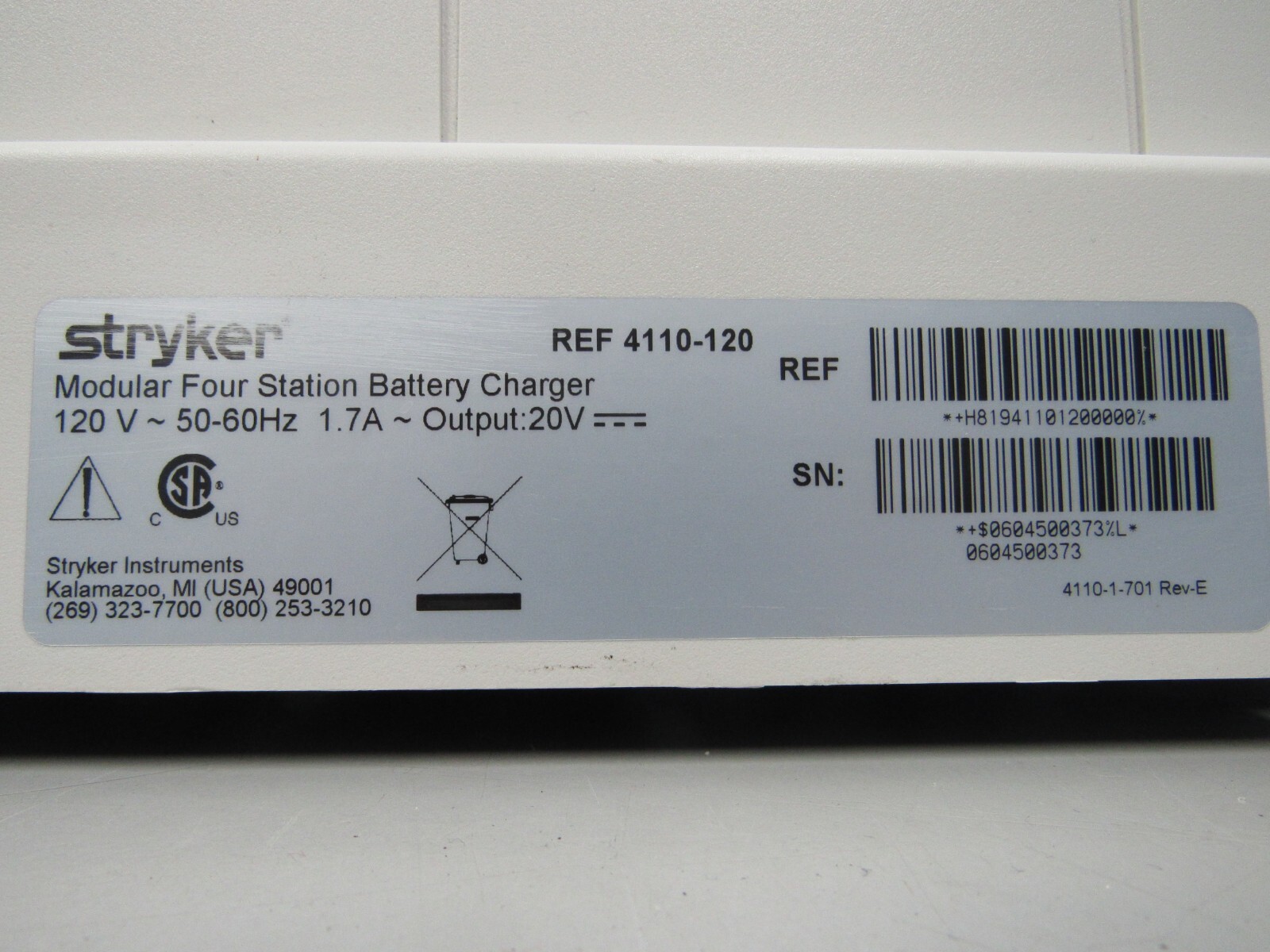 Stryker System 5 Battery Charger REF 4110-120