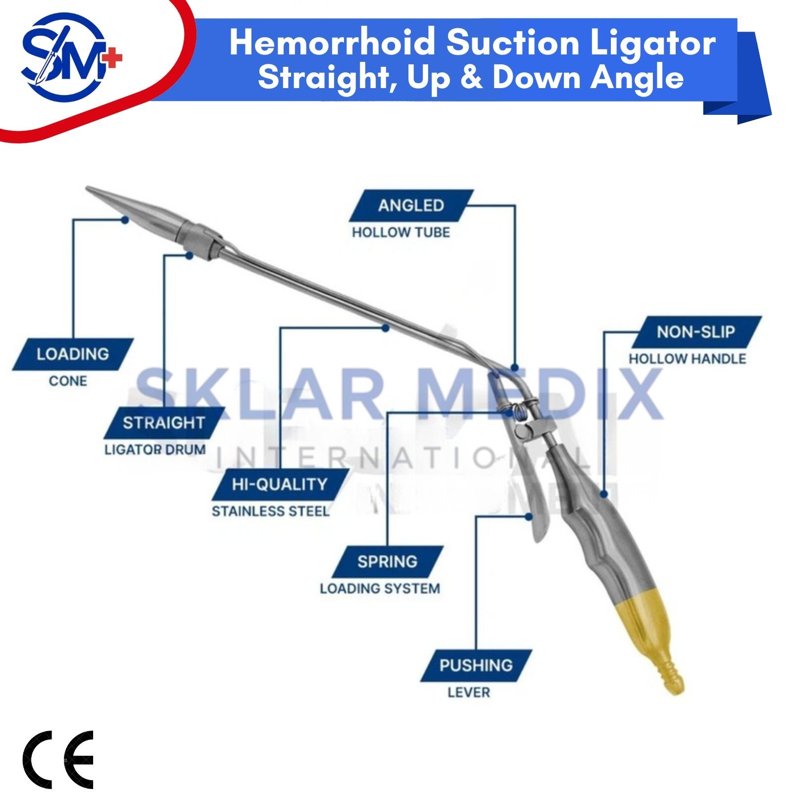Hemorrhoid Suction Ligator Straight Up Down & 100 Latex Band Surgical Instrument