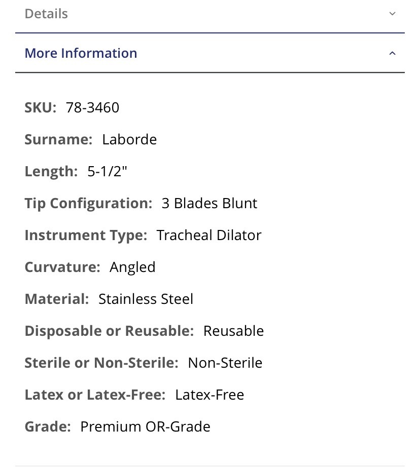 LaBorde Tracheal Dilator Three Blade Blunt Length 5.5in SKLAR 78-3460