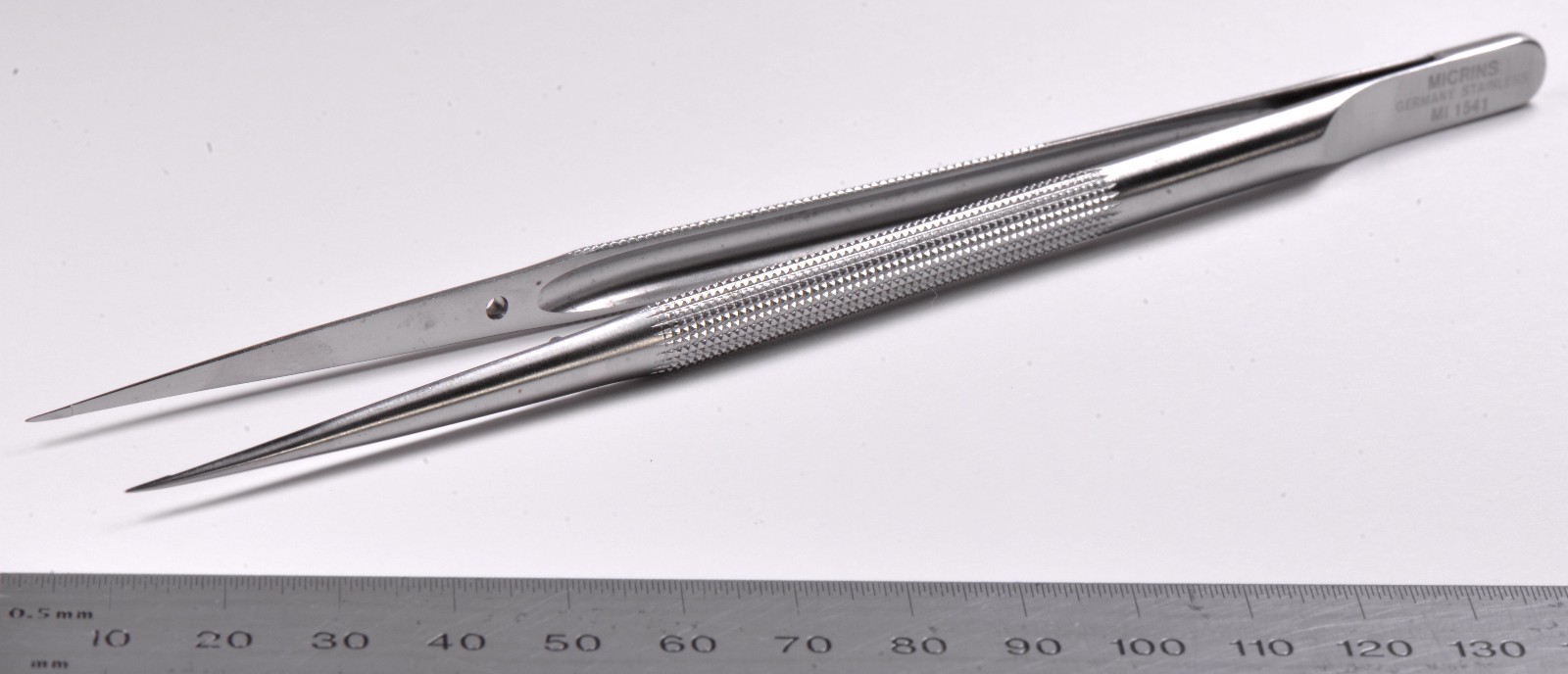 Micrins #MI1541 Micro Tying Forceps 7″ Straight 0.6mm Tip 6mm Platform Germany