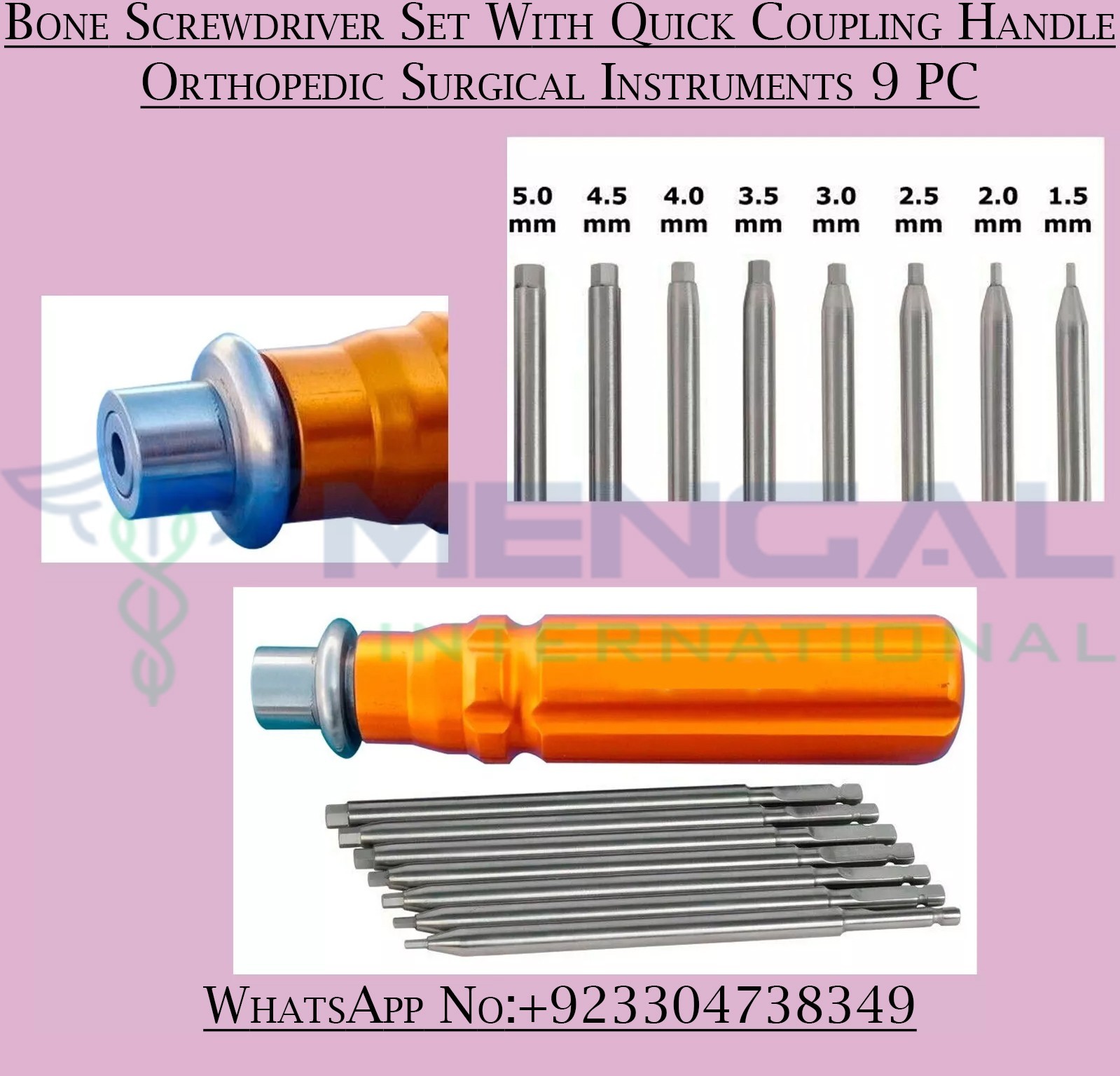 Bone Screwdriver Set With Quick Coupling Handle Orthopedic Surgical Instruments