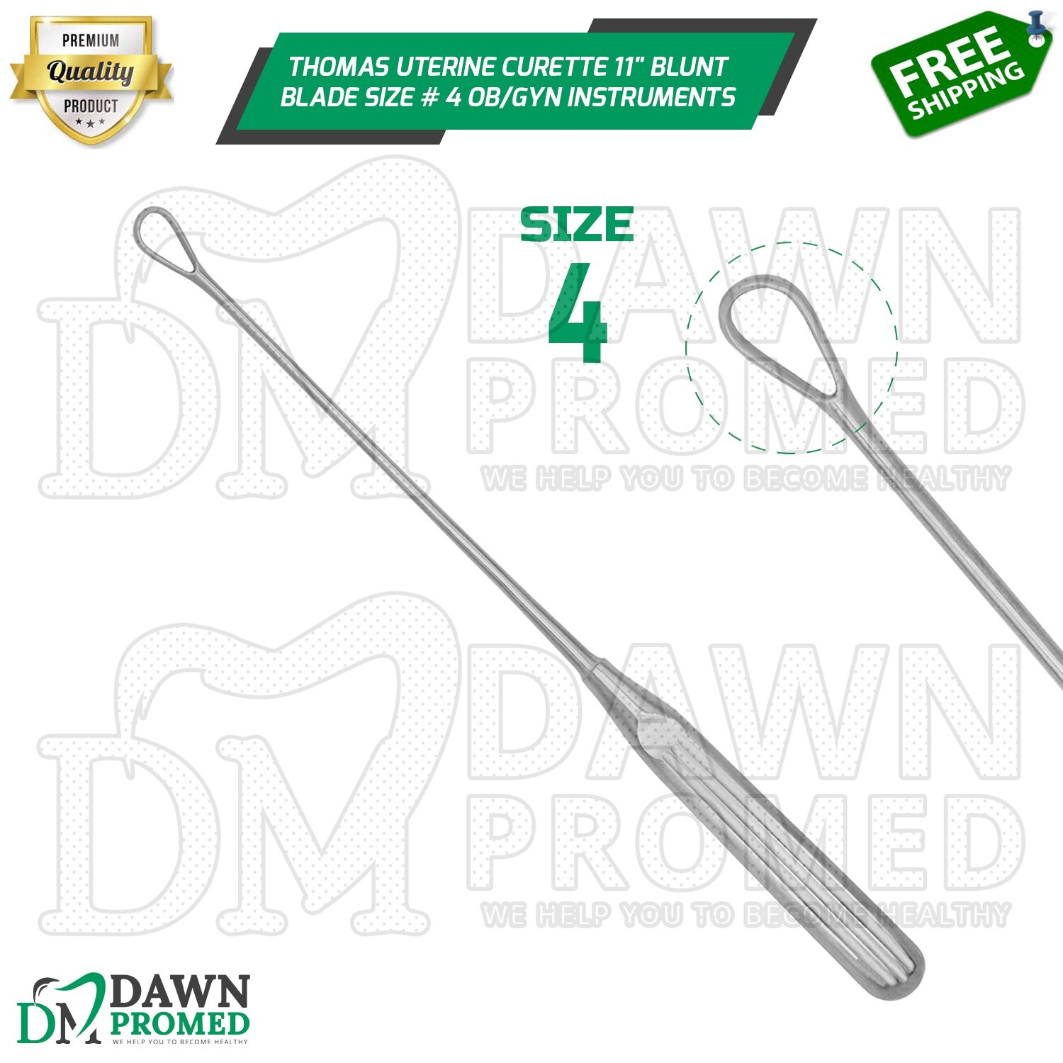 Thomas Uterine Curette 11″ Blunt Blade Size # 4 OB/GYN Instruments German Grade