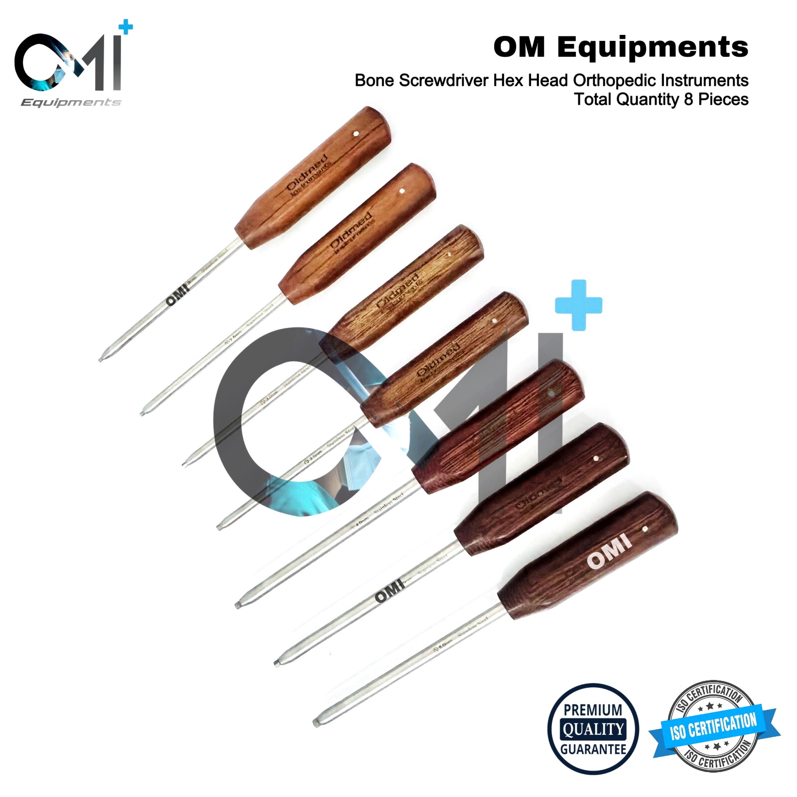 Hex Head ScrewDriver Set of 8Pcs Bone Screw Cannulated Orthopedic Instruments OM