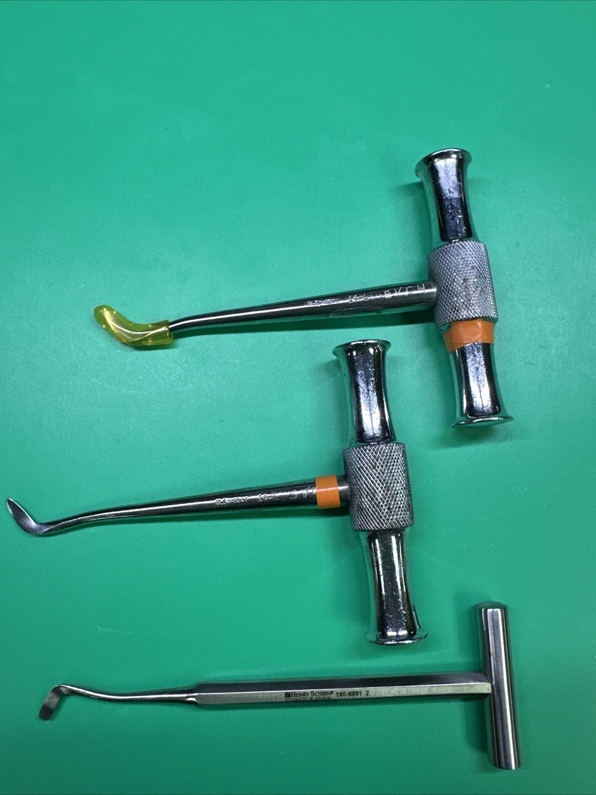 Lot of 3 Henry Schein & Clev-Dent #14-L Bone Hook Elevator Extractor T-Handle