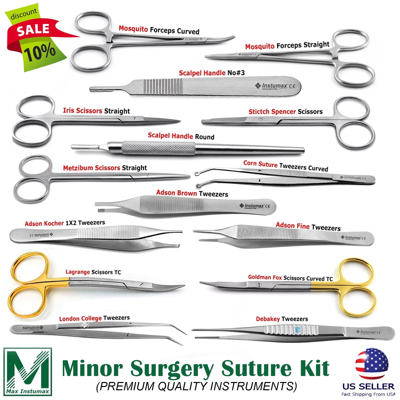 NEW 15 PCS MINOR SURGERY SUTURE PRACTICE SET SURGICAL INSTRUMENTS KIT-ALL IN ONE