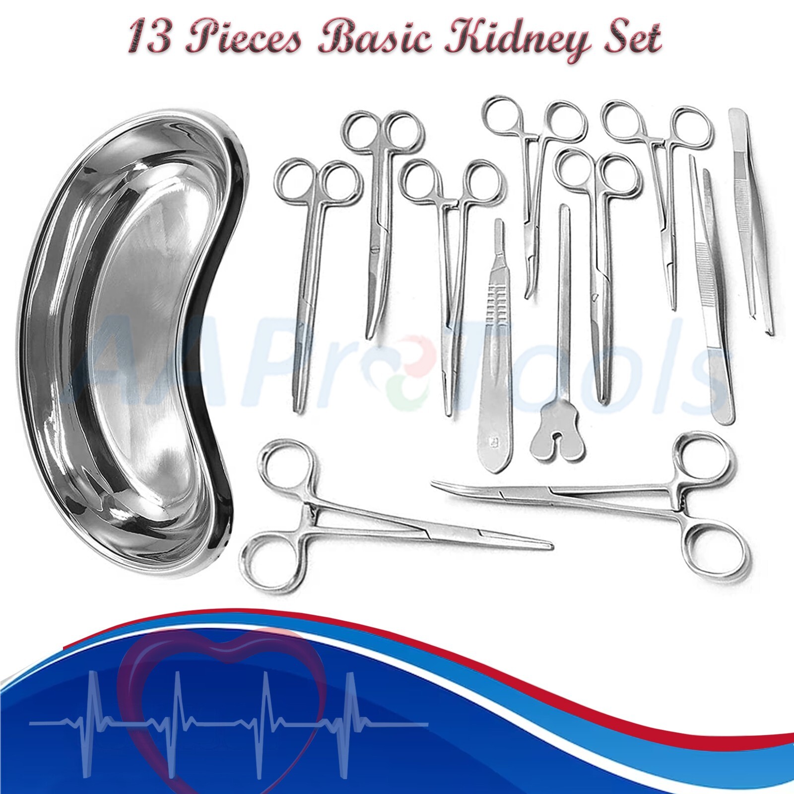 Set of 13 Pieces Basic Minor Surgery Kit Steel Kidney Tray Surgical Instruments
