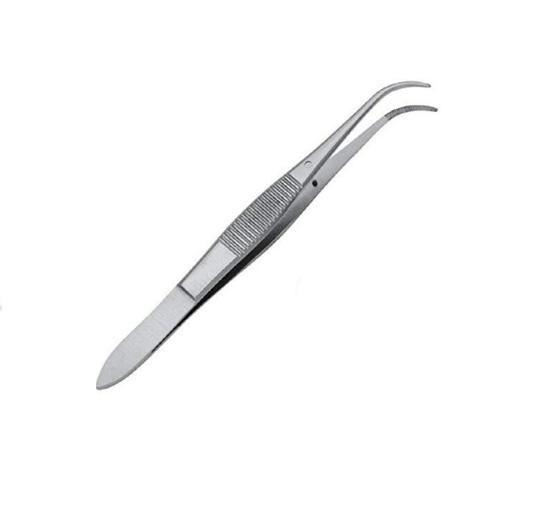 Set of 3 Eye Dressing Forceps, 4″, Half Curved Serrated Tips, 1 mm Wide
