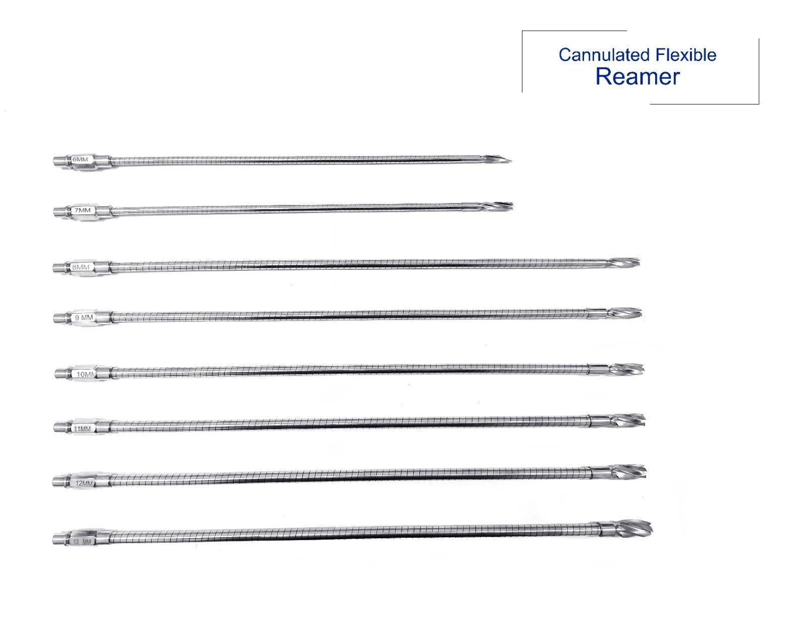 Veterinary Cannulated Flexible Reamer 6mm to 13mm Lot of 8pcs Stainless Steel