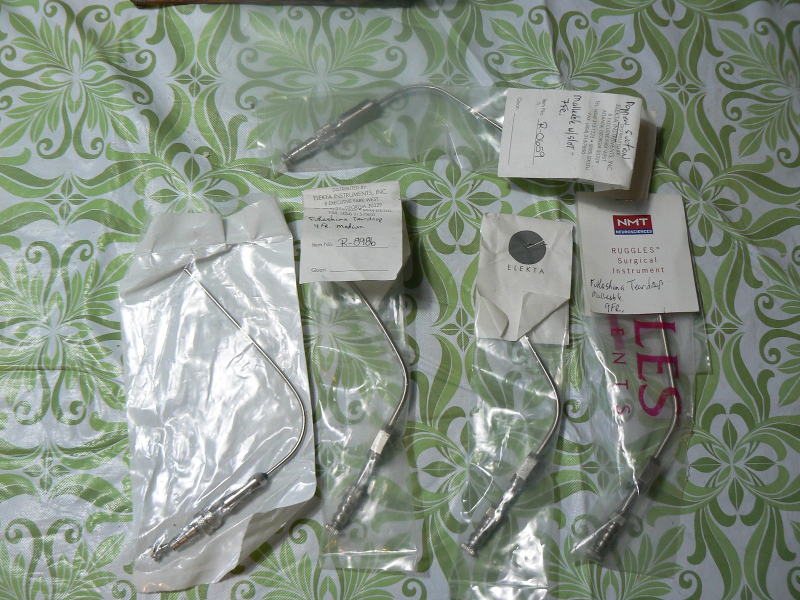 4 RUGGLES Suction Tubes: 3 Fukushima Teardrop 4, 5, 9 FR., 1 Poppen 7 FR, 1 Weck