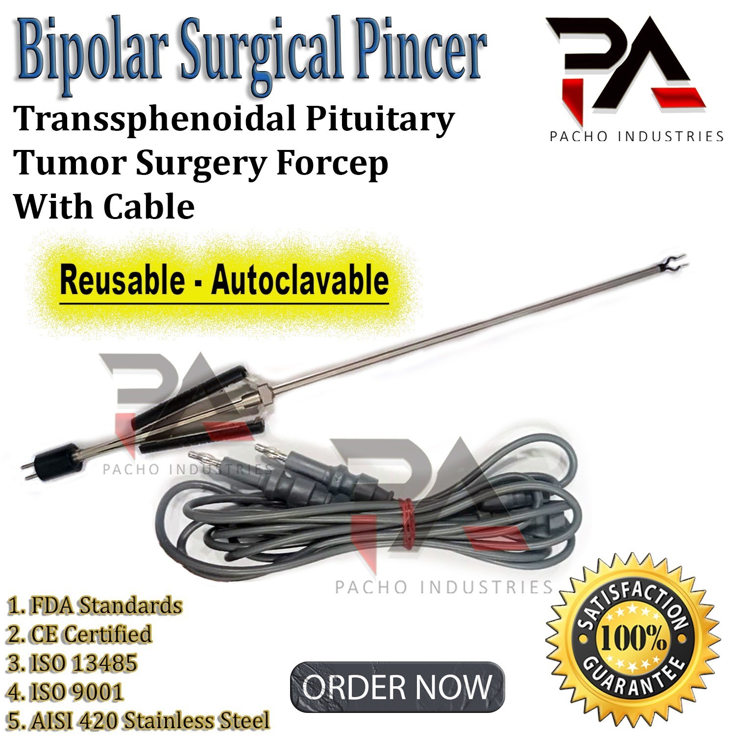 Bipolar Surgical Pincer – Transsphenoidal Pituitary Tumor Surgery Forcep & Cable