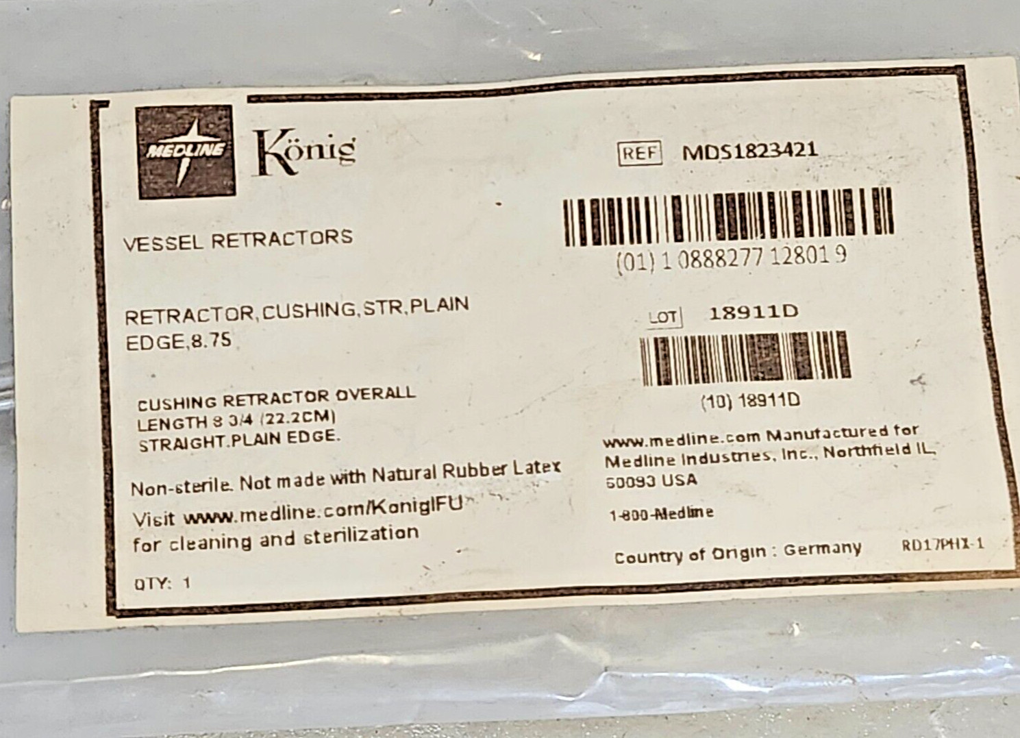 Medline, Konig Cushing Retractor, Straight, Plain, 8 3/4″ Long – NEW