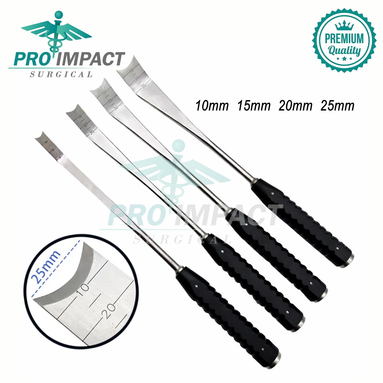 Bone Chisel Stainless Steel Osteotome Curved 4 pcs Surgical Instruments