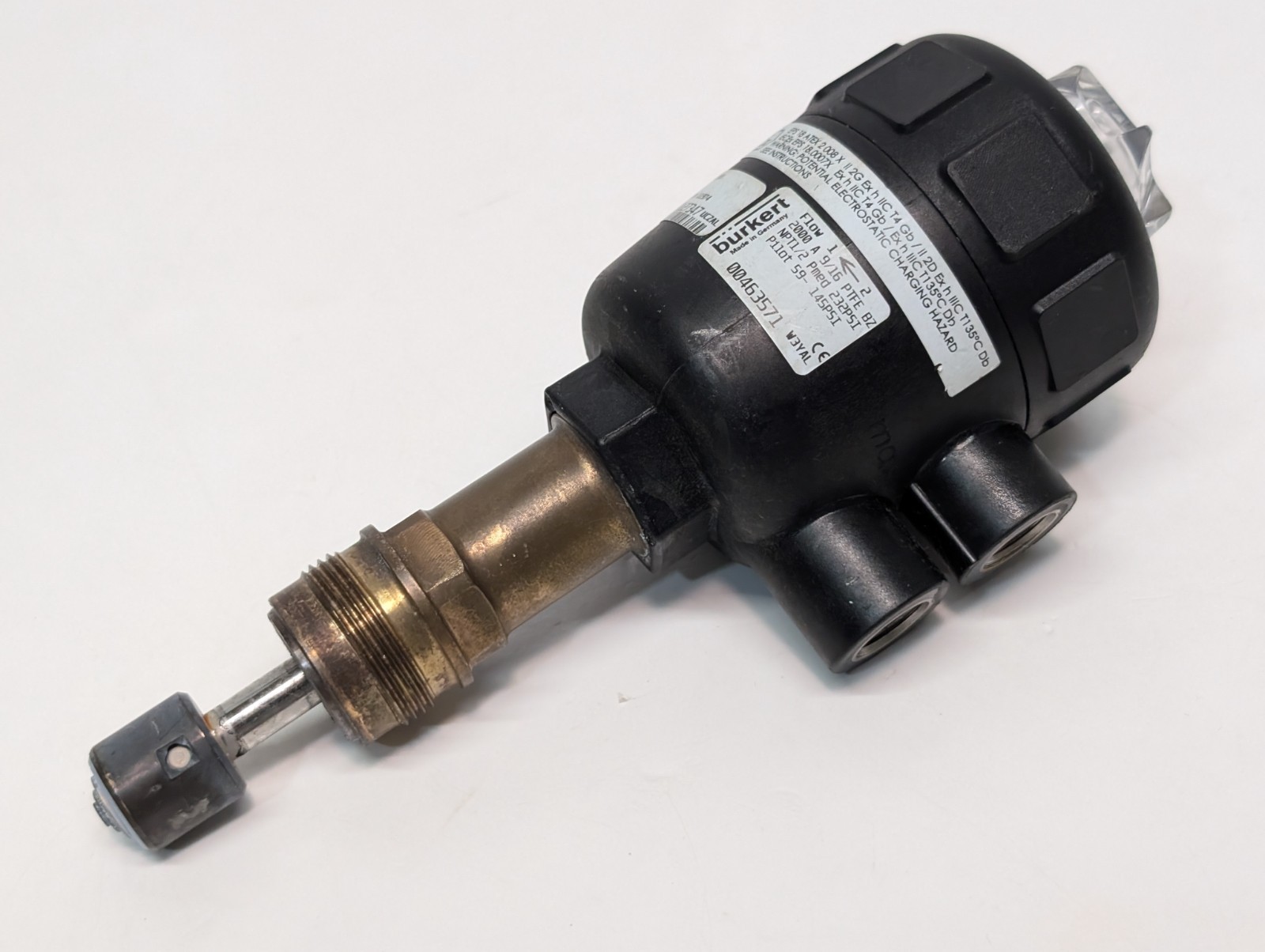 Bürkert Type 2000 pneumatic angle seat valve, 00463571, 9/16 PTFE, 59-145PSI