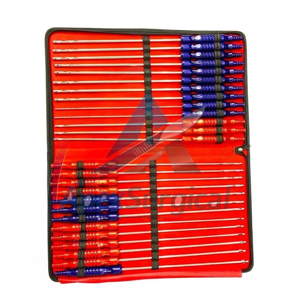 Fixed Handle Cannula Set of 26 pieces Liposuction Surgical Set with Pouch