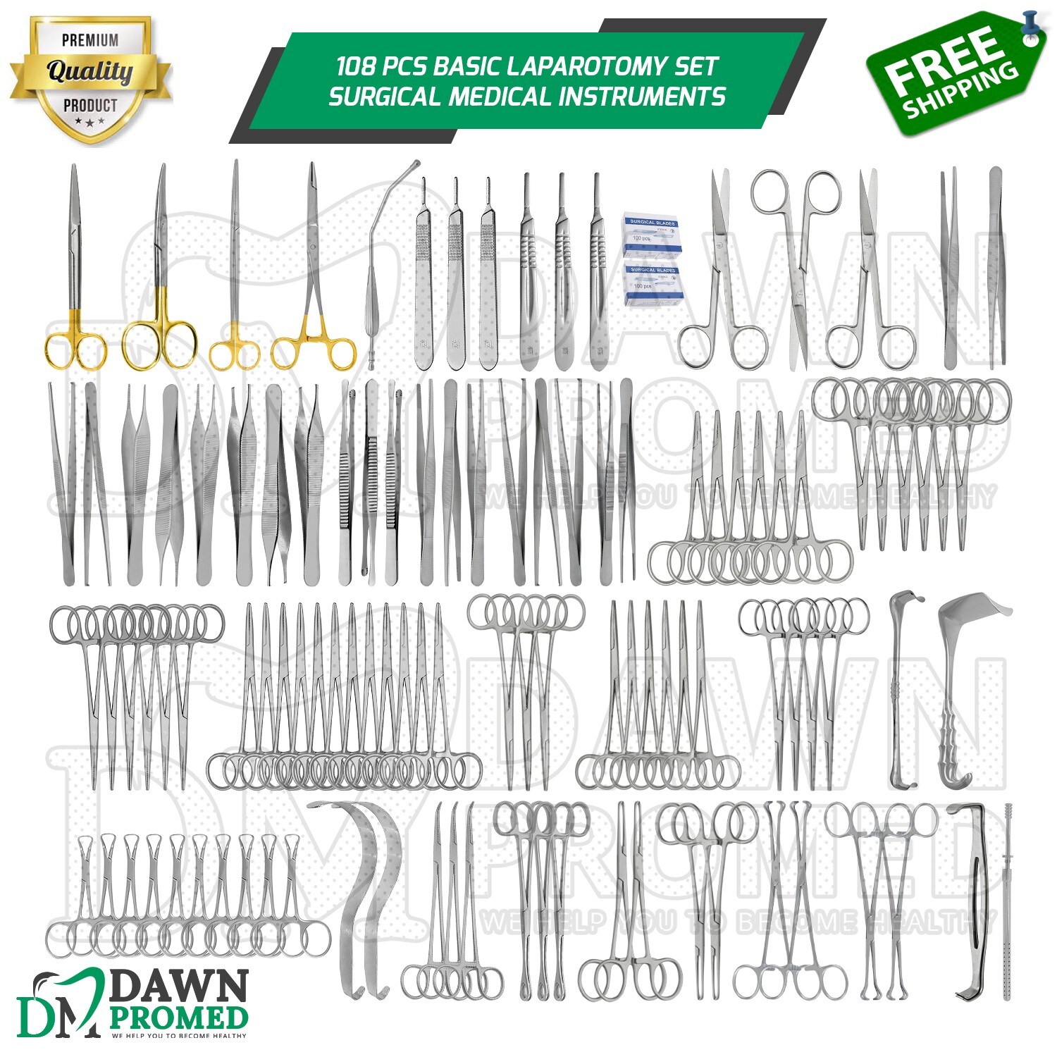 108 Pcs Basic Laparotomy Instruments Medical Surgical Abdominal Set German Grade