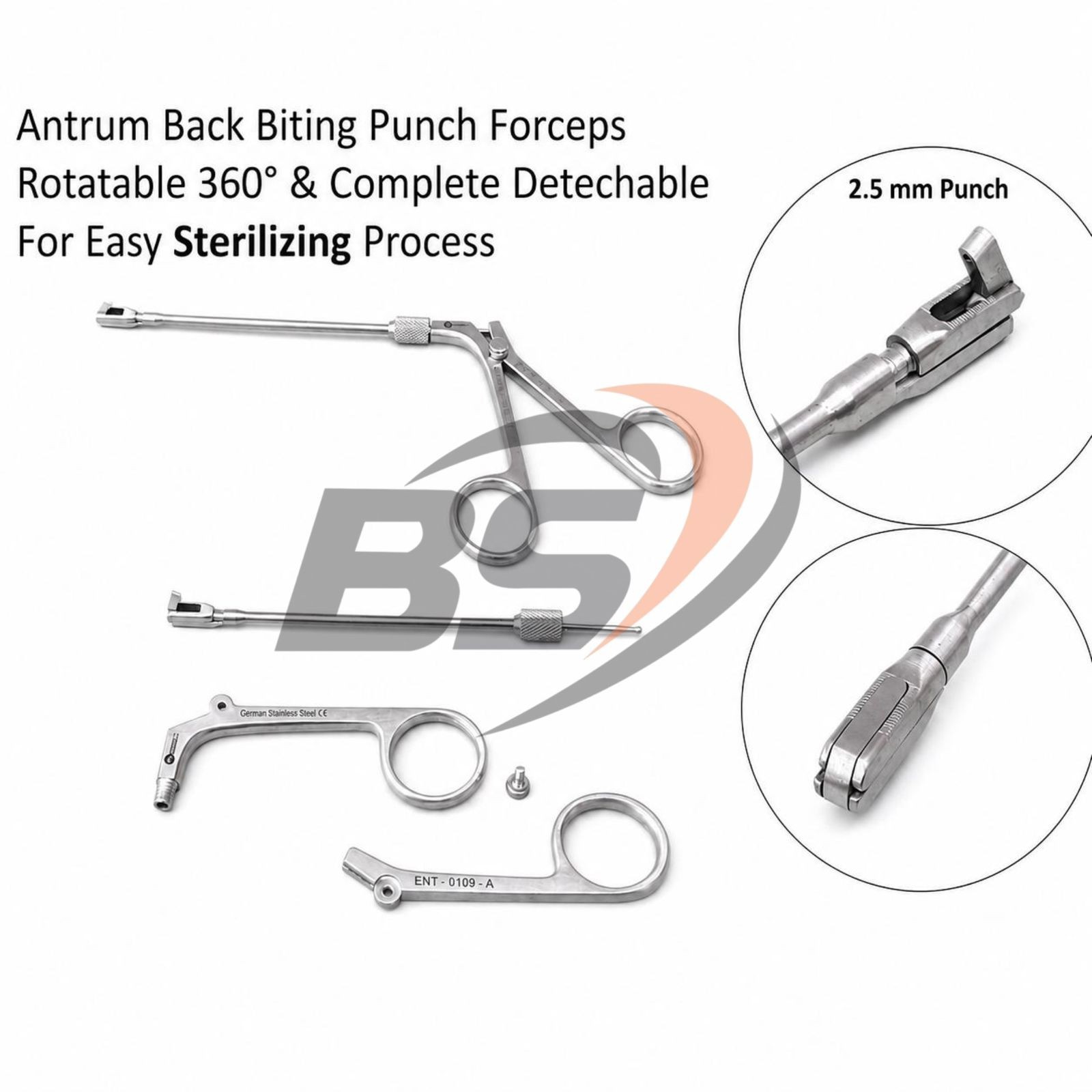 ENT Backbiter Antrum Punch Forcep, 360° Rotatable & Detechable For Sterilization