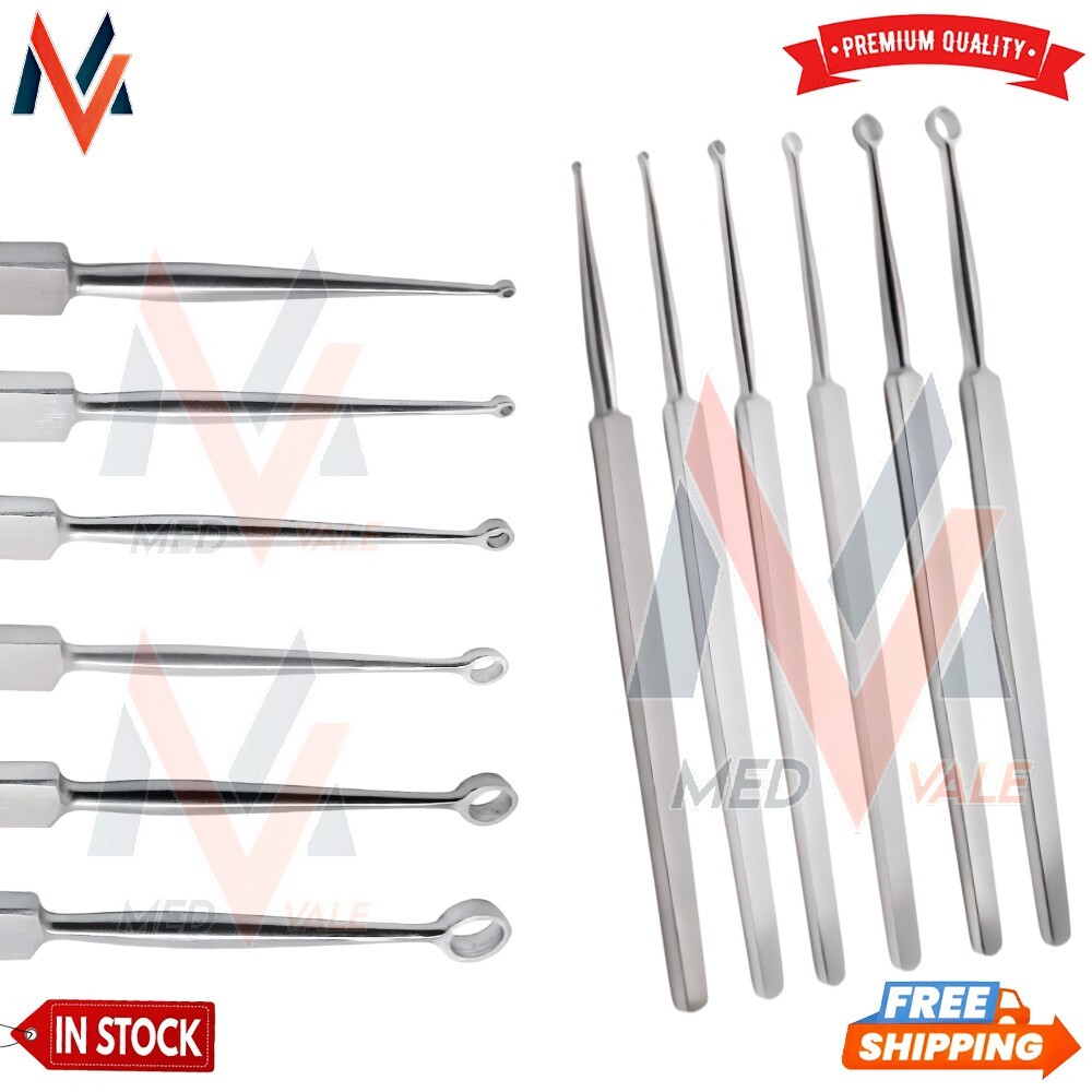 Fox Dermal Curettes Dermatology 1mm,2mm,3mm,4mm,5mm,6mm ENT 6 Pcs Instruments