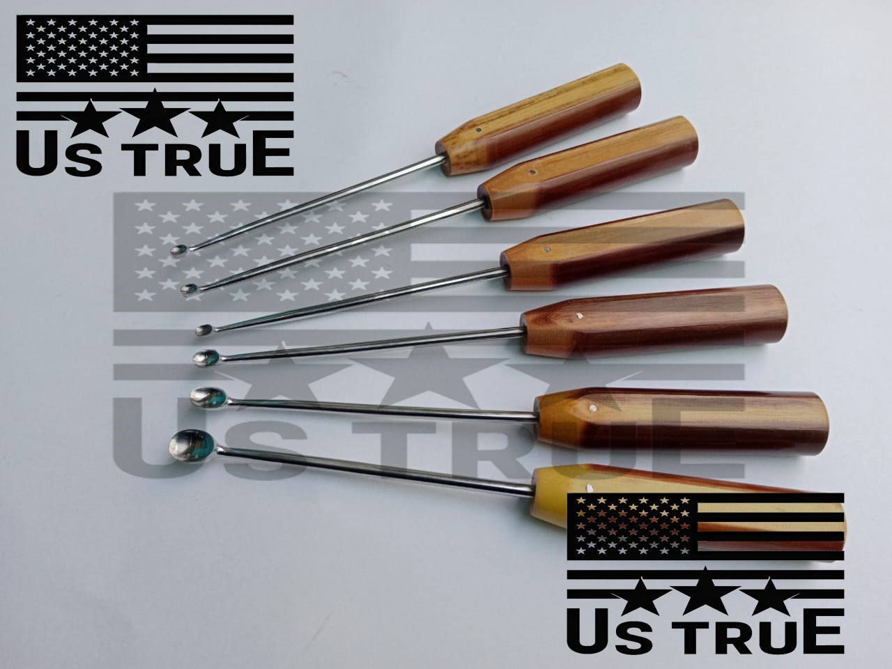 Set of 6 Pcs Halle Bone Curette Fiber Handle Orthopedic Surgical Instruments