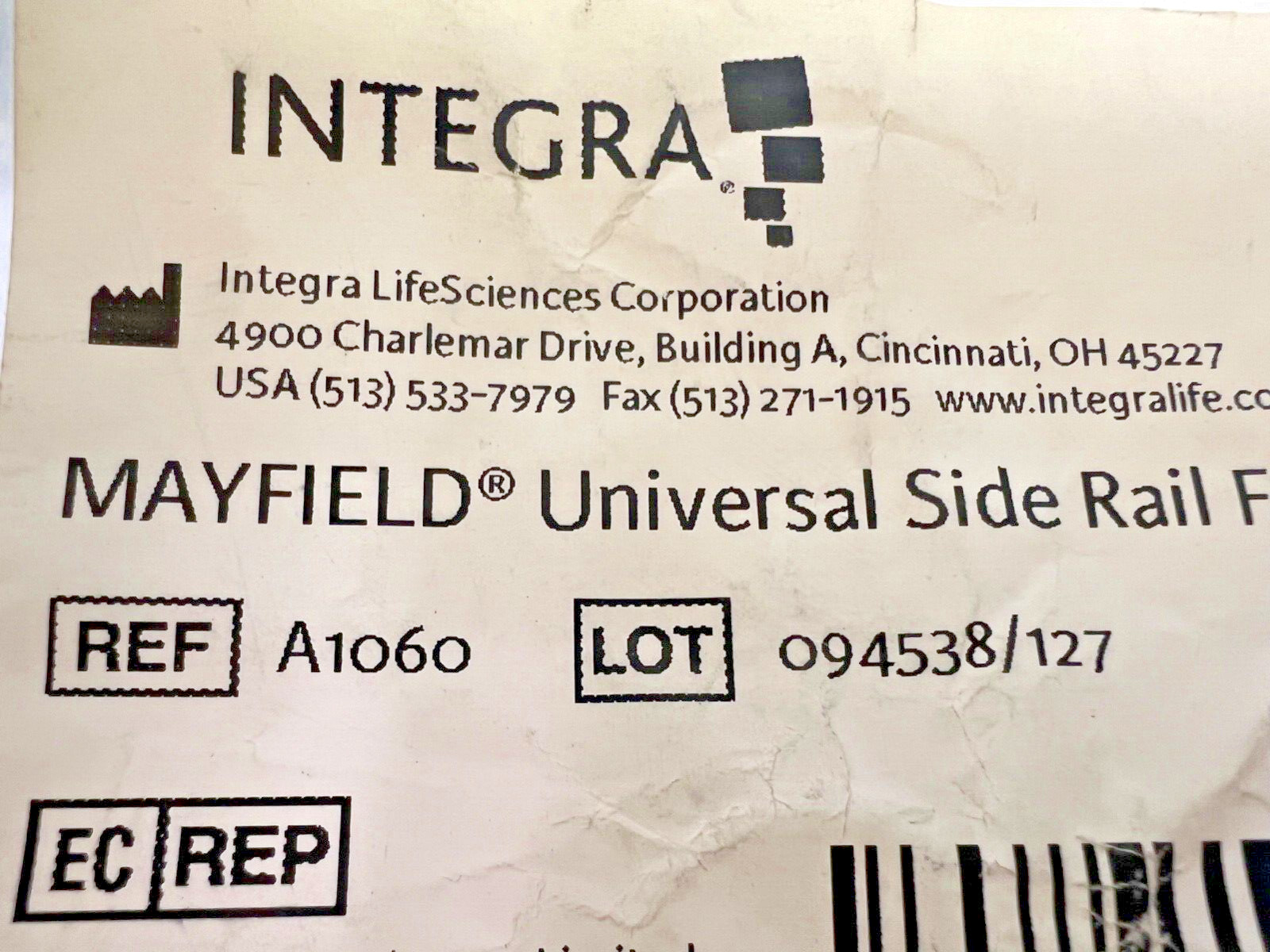 Integra A1060 Mayfield Universal Side Rail Fitting For Cross Bar Adaptor