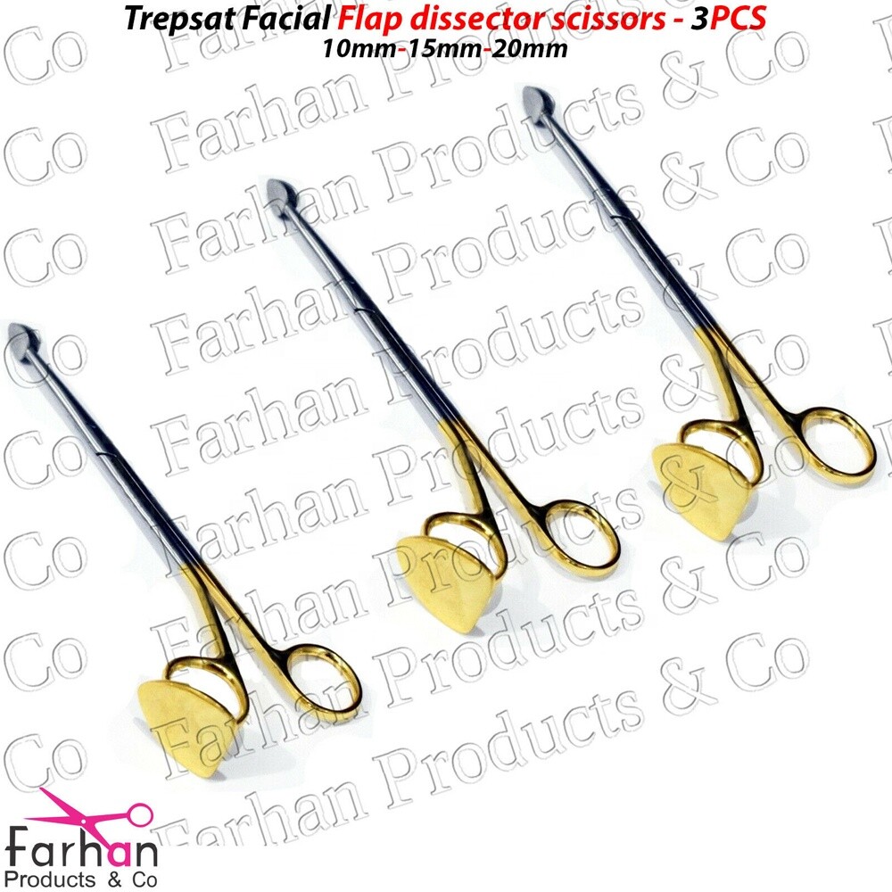 New Trepsat Facial Flap Dissector scissors set of 3pcs,10mm,15mm,20mm sizes