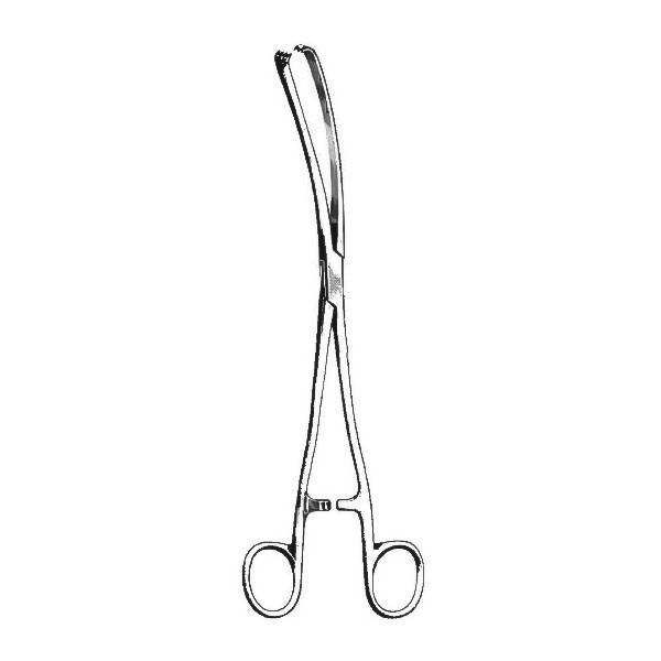 Set of 3 Teale Vulsellum Forceps, 10″, Curved Sideways, 3 x 4 Teeth, Stainless