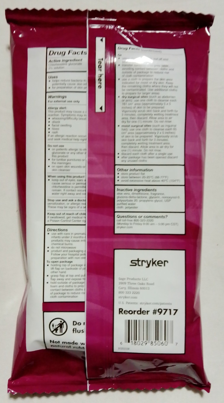 stryker 2% chlorhexidine Gluconate cloth 9717, Lot of 4